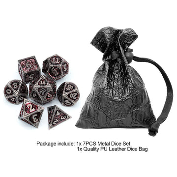 Haxtec DND Dice Set Metal D&D Dice Set with Leather Dice Bag Antique Iron Red Metal Polyhedral Dice for Dungeons and Dragons TTR