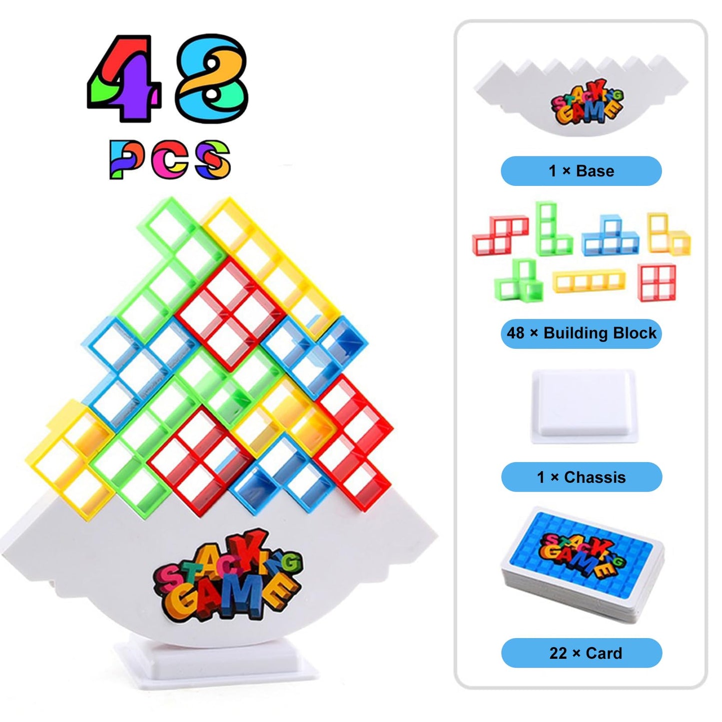 48 Pcs Tetra Tower Balance Stacking Attack Block Game Stack Game for mature-themed & Kids Board Games for 2 Players+ Family Games Perfect for Parties Travel Kids & mature-themeds Team Building Blocks Toy