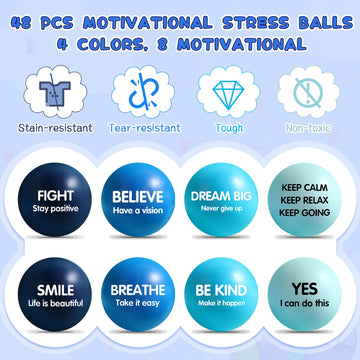Liliful 48 Pieces Motivational Stress Balls Bulk for mature-themeds Fidget Toys Inspirational Squeeze Balls Valentine's Day Employee Appreciation Gift mature-themed Goodie Bag Stuffer 2.2 Inch(Blue)
