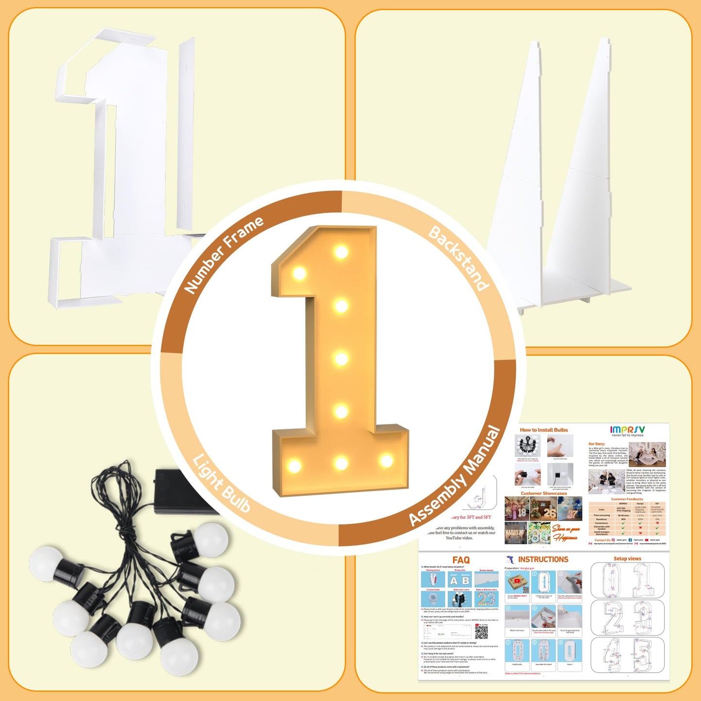 Imprsv 3Ft Marquee Numbers, Light Up Numbers For 1St 21St Birthday Decorations Anniversary Party Decor, Number 1 Light Up Number