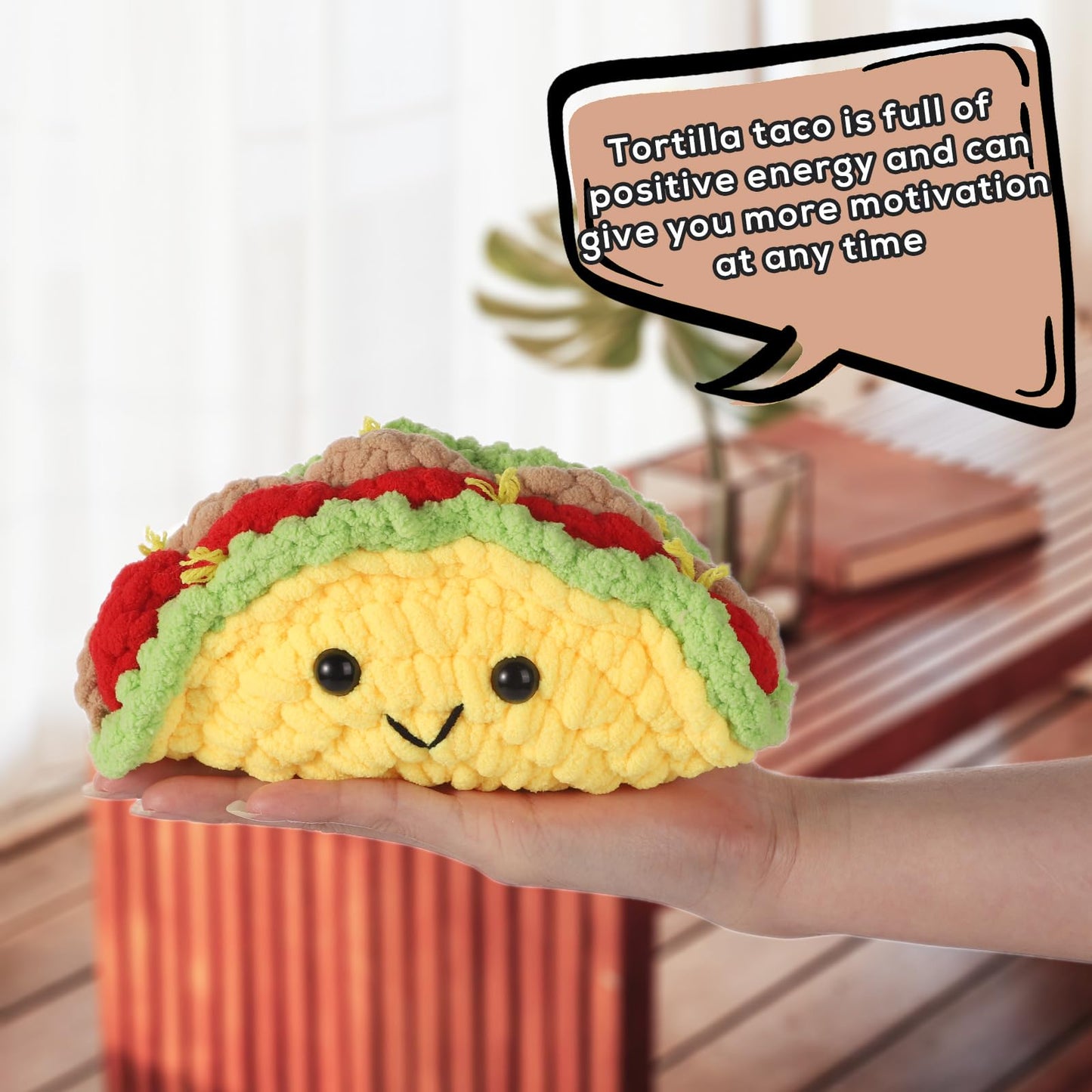 Emotional Support Taco, Crochet Emotional Support Plush, Handmade Taco Potato Toy Plush With Positive Words, Adorable Knitted Doll Inspirational Gift Encouragement Ornament For Friends And Family