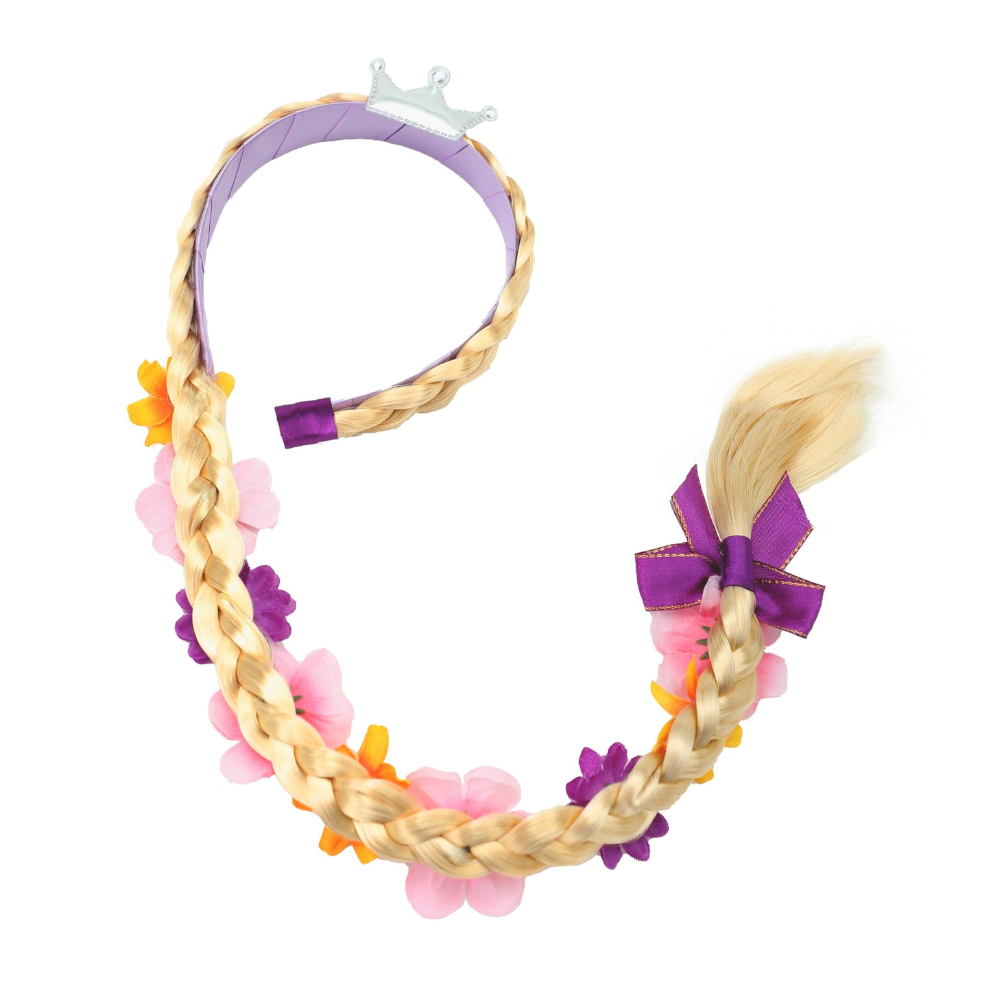 Rabtero Girls Halloween Costume Wig, Rapunzel Hair For Toddler Girls, Tangled Wig Braid Headband With Tiara And Colorful Flowers