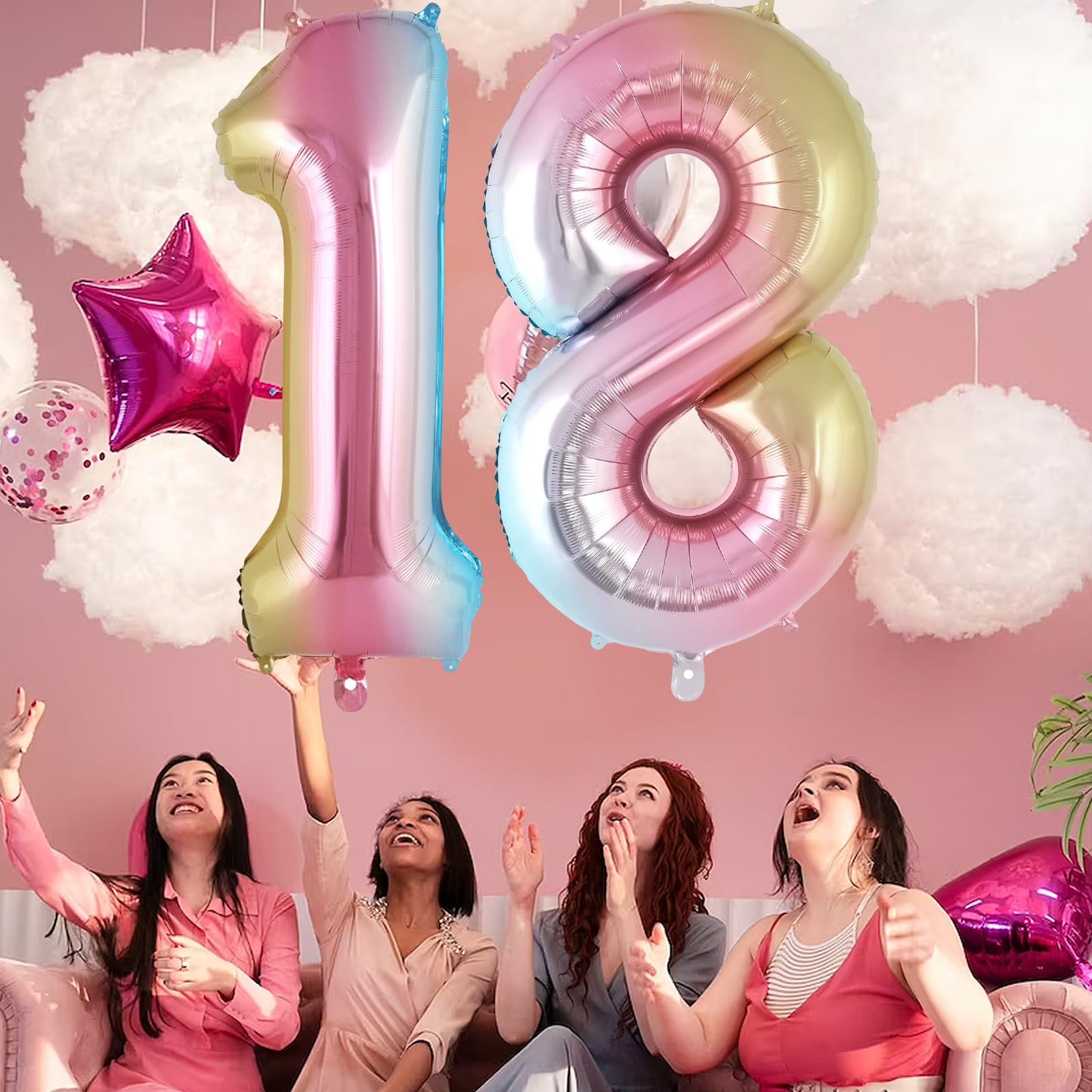 Rainbow Gradient Number 1 Balloon, 40 Inch Big Large Foil Number Balloons, Jumbo Giant Mylar Number 1 Balloons For 1 First Birth