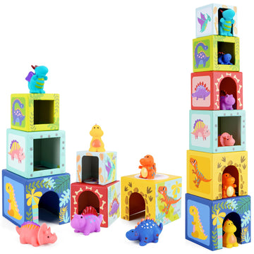 KMTJT Dinosaur Sorting and Stacking Toys for Toddlers, Montessori Learning Blocks, Multicolor, Ideal for 1-3 Year Olds