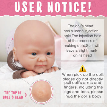 Vollence 14" Full Body Silicone Baby Doll - Realistic Bald Girl, Model VO-US0078, Soft Platinum Silicone, Perfect Newborn Gift