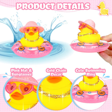 Sotiff Mini Rubber Ducks Bulk For Kids Children Cute Yellow Duck Toy For Dashboard Of Car Bathtub Ornaments With Sunglasses Swim Ring Mini Hat Necklace And For Baby Shower(24 Sets,Sweet)