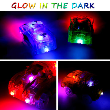 FancyWhoop 4pcs Light Up Magic Cars - Red, Small, ABS, Model CF1301, Compatible with Glow in the Dark Tracks, For Ages 3+