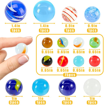 Shindel 85Pcs Glass Marbles For Kids, Assorted Size For Marbles Games, Great Gift For Kids