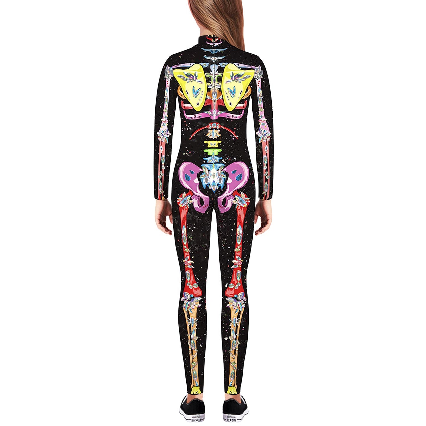 Remimi Boys Girl'S Skeleton Bodysuit Jumpsuit Long Sleeve Zip Back Black Zip Back Kids Halloween Costumes Multicolored Xl