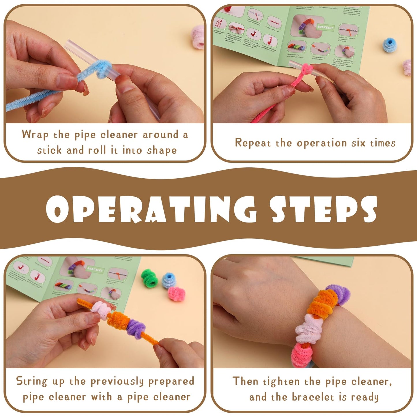 Giwrmu 100 Pieces Pipe Cleaners Chenille Stem, Light Brown Pipe Cleaners Craft, Fuzzy Sticks Craft Supplies, Colored Pipe Cleane