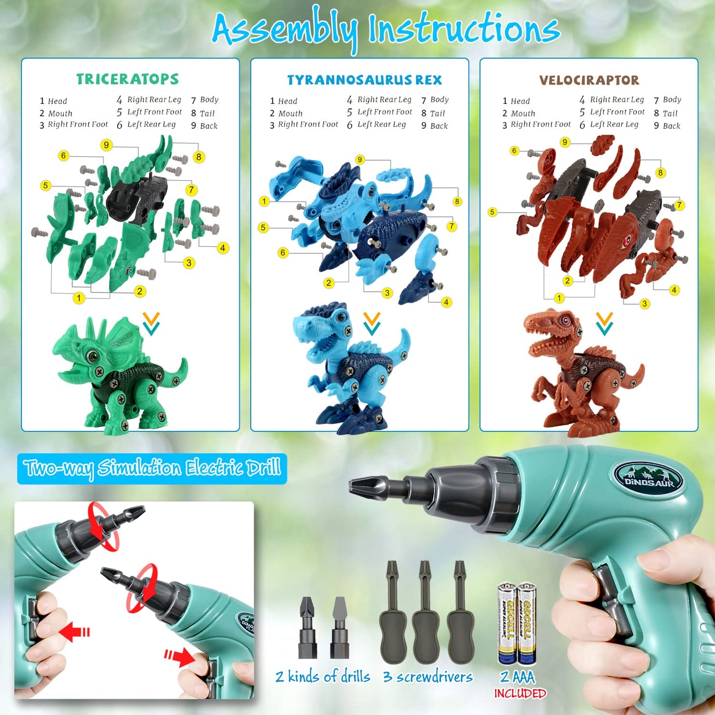 Kids Toys Stem Dinosaur Toy: Take Apart Dinosaur Toys for kids 3-5| Learning Educational Building construction Sets with Electri