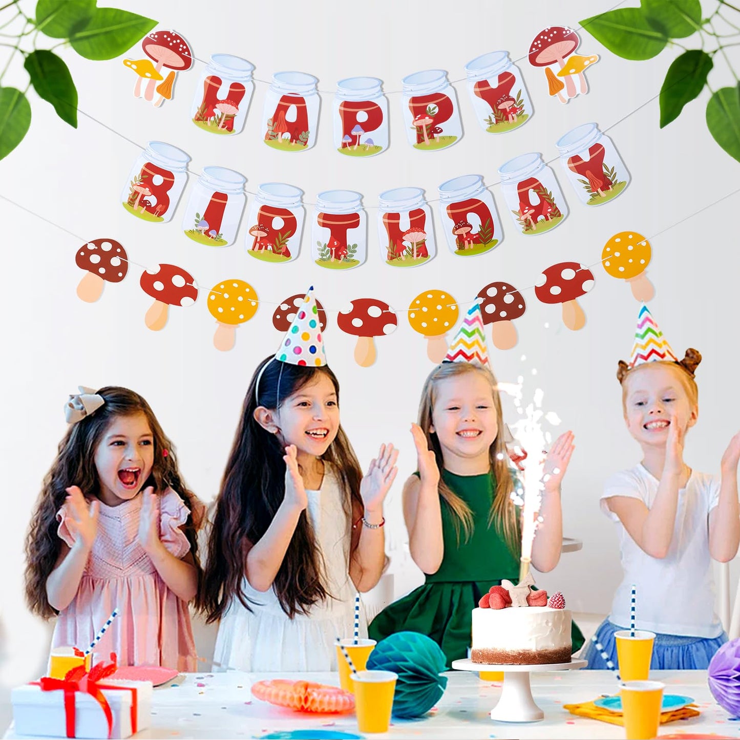 Sunbeauty Mushroom Happy Birthday Banner Mushroom Birthday Party Decorations Mushroom Party Decor Mushroom Garland Mushroom Deco