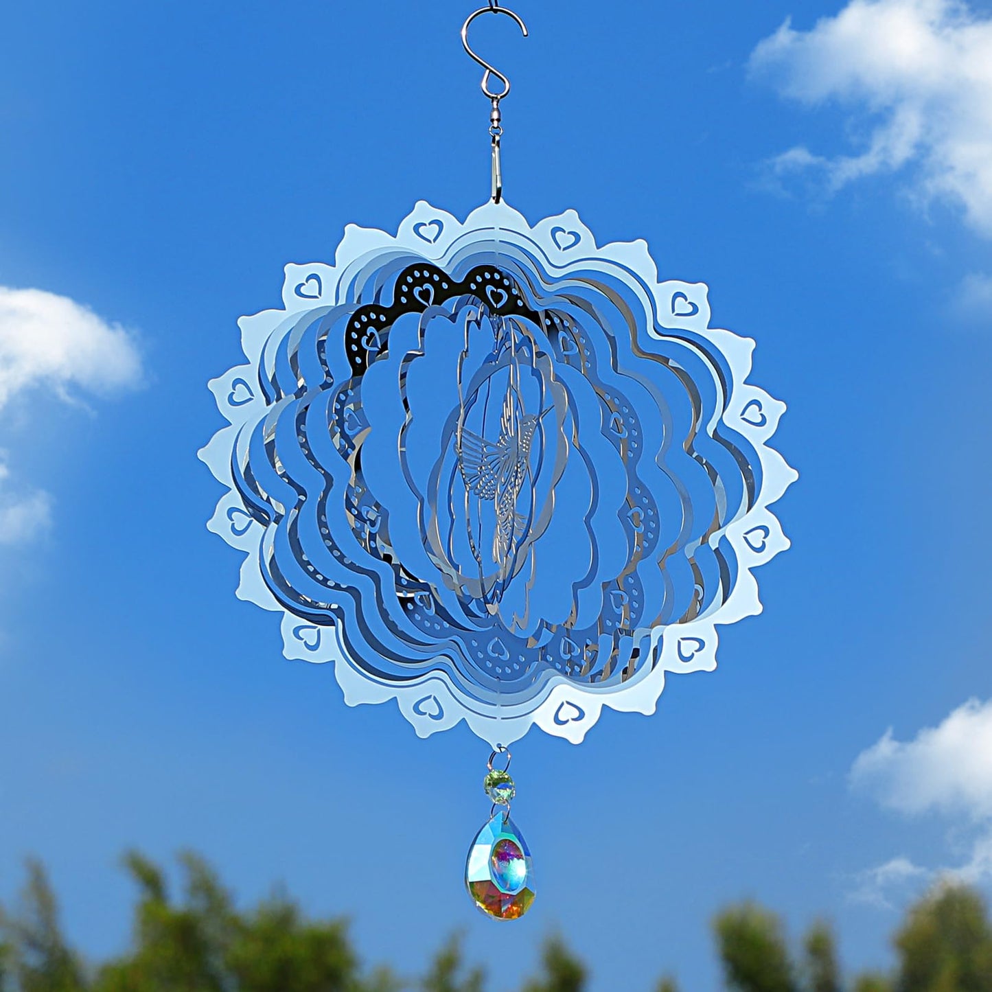 3D Wind Spinners Outdoor Flowing-Light Effect Metal Garden Decor, Highly Reflective Bird Deterrents for Outside, Mirrored Wind S