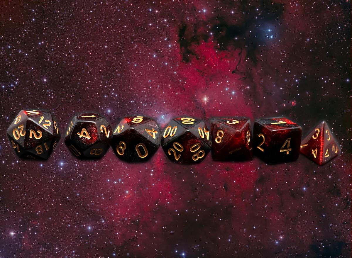 Creebuy Dnd Dice Set 7Pcs Red Mix Black Nebula Dice For Dungeon And Dragons D&D Rpg Role Playing Games Polyhedral Dice
