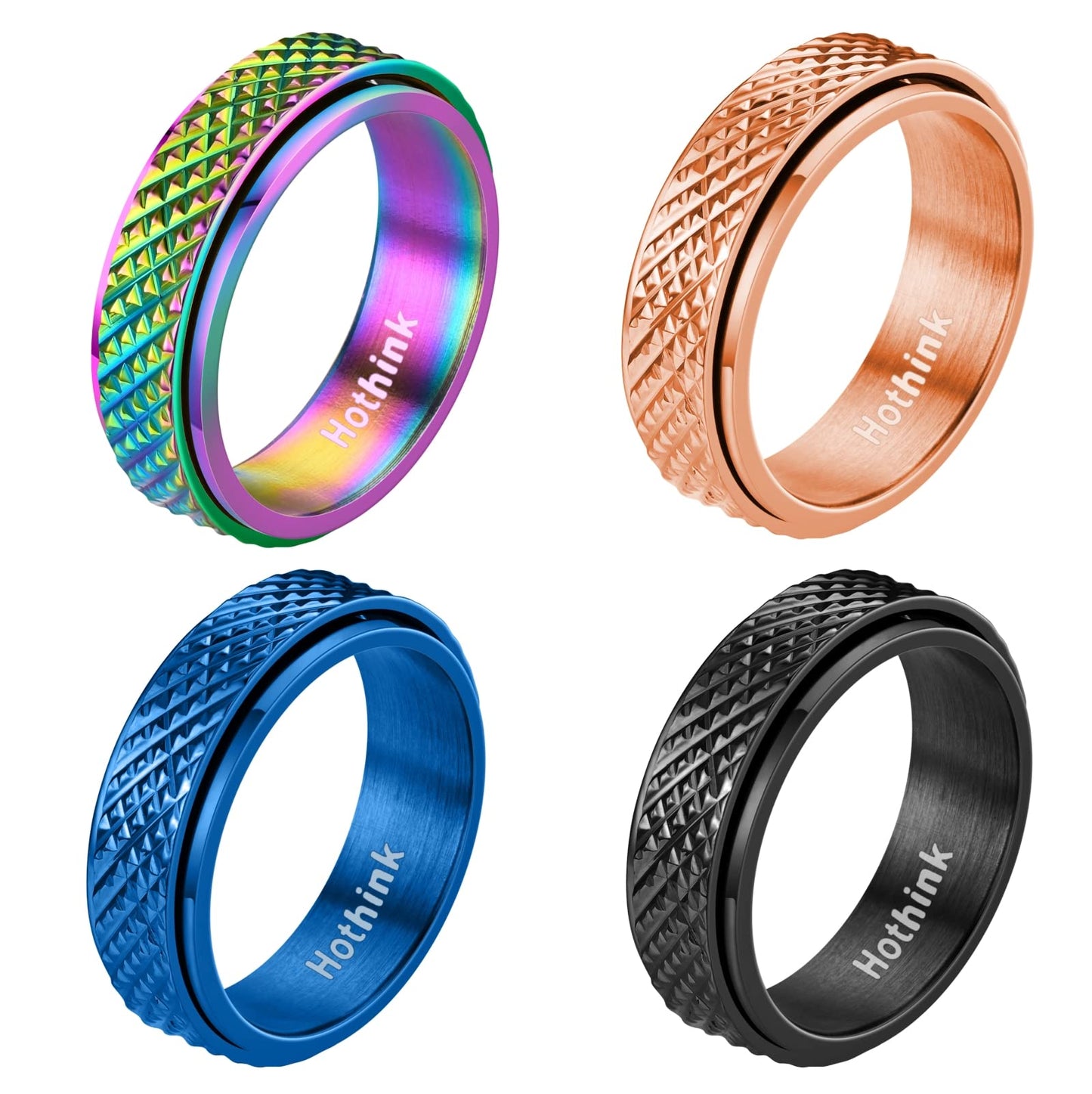 Hothink Anxiety Rings Fidget Rings for Women Spinner Rings for4Pcs 6MM Anxiety Stress Relief Titanium Steel Rings Size 5-11 (Sna