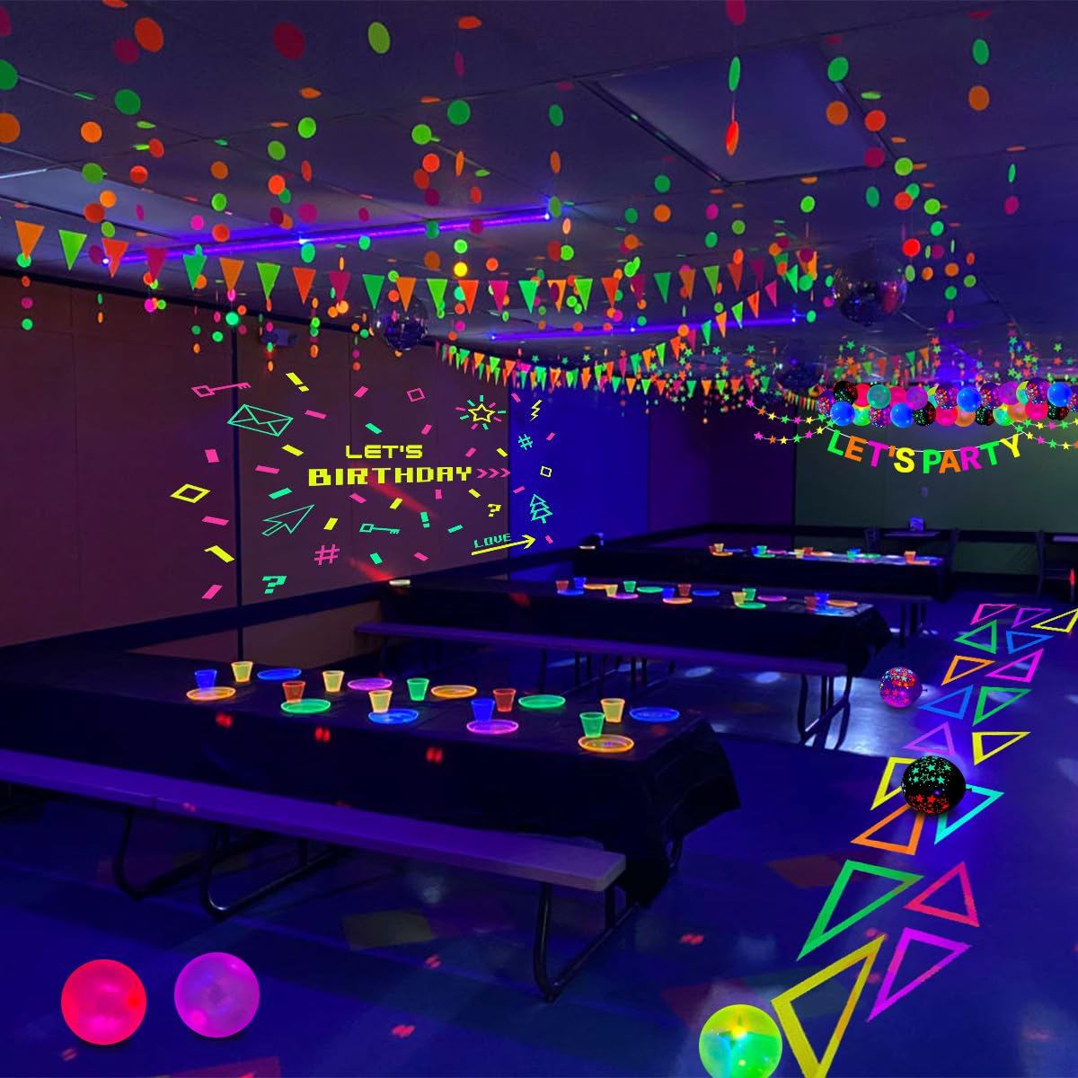 52 Pack Glow Neon Party Supplies Glow Party Decorations Neon Birthday Party Supplies Black Light Reactive Decor Set - Fluorescen