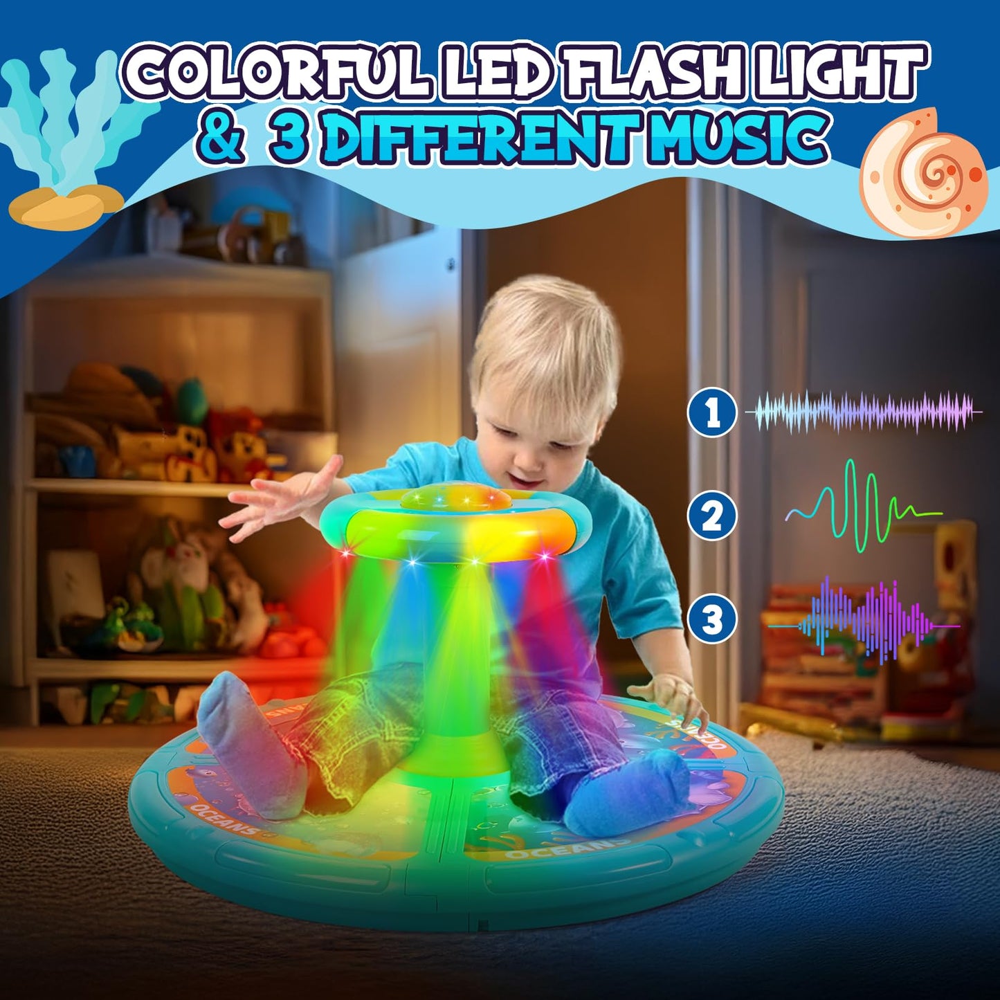 Godelaif Sit And Spin, Christmas Birthday Gift Toddlers Sit And Spin Toy For 3 4 Years Old Girl Boy, 360 Ocean Interactive Senso