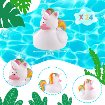 Sotiff 24 Pcs Unicorn Rubber Ducks Mini Rubber Ducks Bulk Small Rainbow Unicorn Duckies Toys For Girls Boys Birthday Pool Party Favors