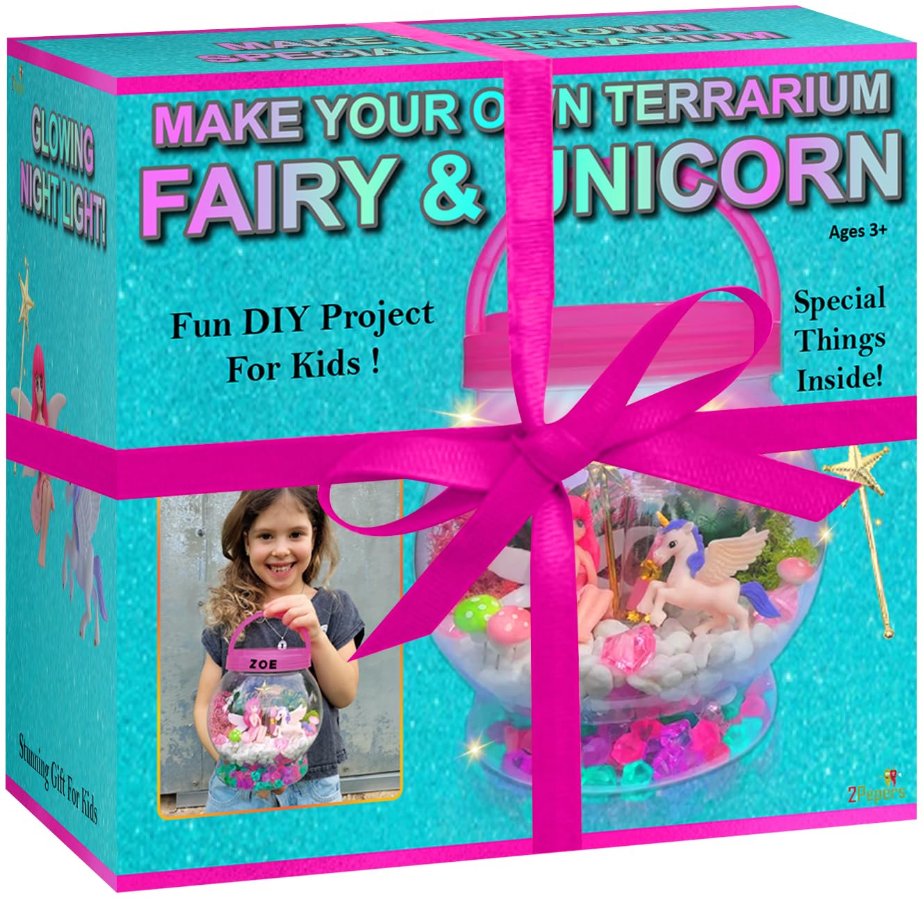 2Pepers Diy Fairy & Unicorn Nightlight Gifts For Girls Age 3 4 5 6 7 8 9 10 Years Old, Terrarium Arts & Crafts For Kids, Birthday Fairy Gift & Unicorn Art Kit