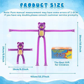 4 Pcs Telescopic Suction Cup Bear Toy,Bear Pop Sensory Tube Toddler Fidget Toys,Bear Party Favors for Kids,Classroom Exchange, S