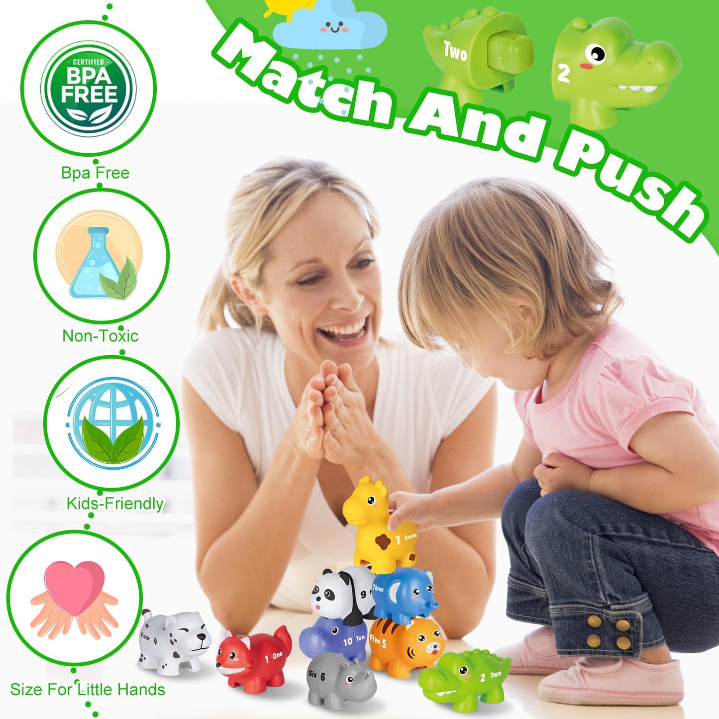 Jetbotell Learning Toys For 2 3 4 Year Old, 20 Pcs Number Matching Game With Digital English, 10 Different Animal Figures, Presc