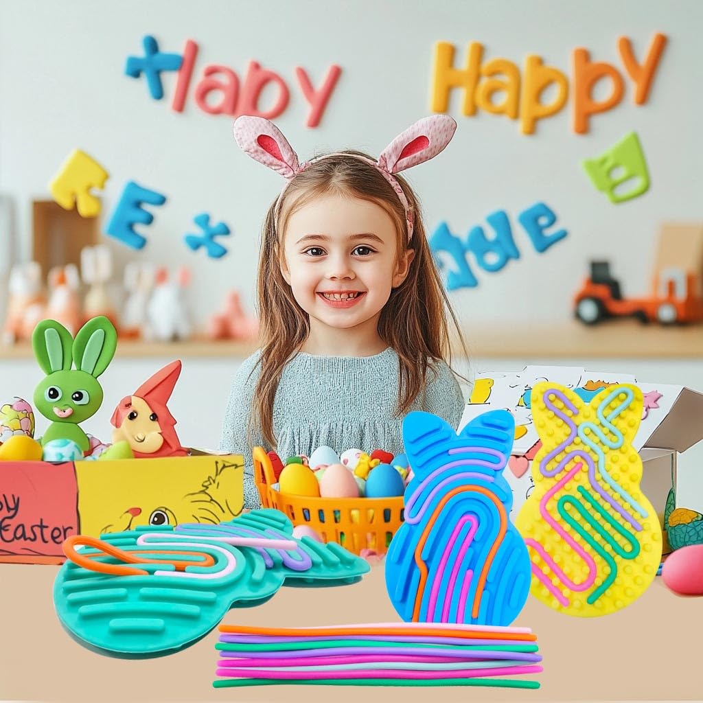 4 Pcs Easter Bunny Sensory Activity Board Toys Double-Side Silicone Fidget Toy For Kids Boys Girls Calming For Anxiety Easter Ba