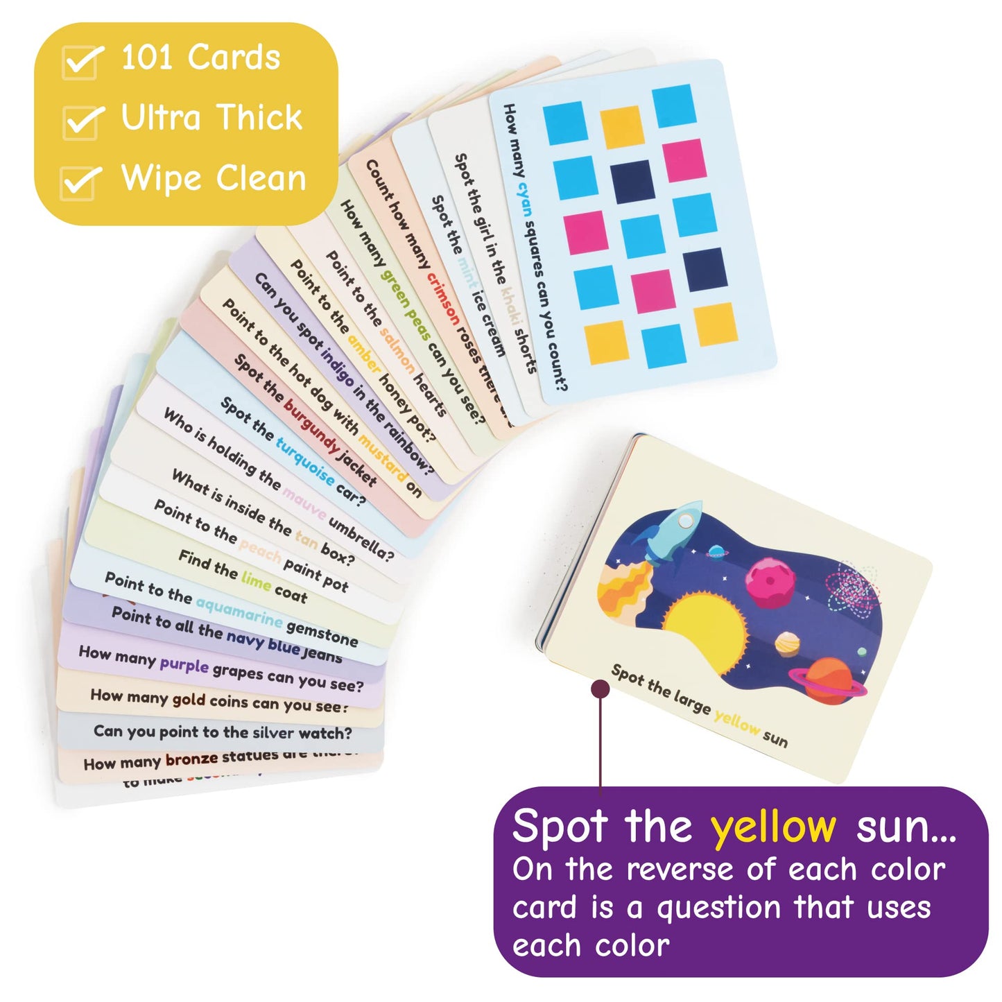 Color Flashcards For Toddlers - 44 Color Cards To Help Learn Colors & Words - Thick Color Learning Cards - Includes Simple & Advanced Colors