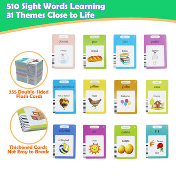 MAYAPHILOS Spanish and English Bilingual Talking Flash Cards with 510 Sight Words, Learning Toys for Toddlers Autism Learning Ma