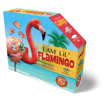 Madd Capp Lil' Flamingo 100 Piece Jigsaw Puzzle For Ages 5+ - 4009 - Unique Animal-Shaped Border, Poster Size When Completed, Oversized Puzzle Pieces For Easy Handling, Includes Educational Fun Facts