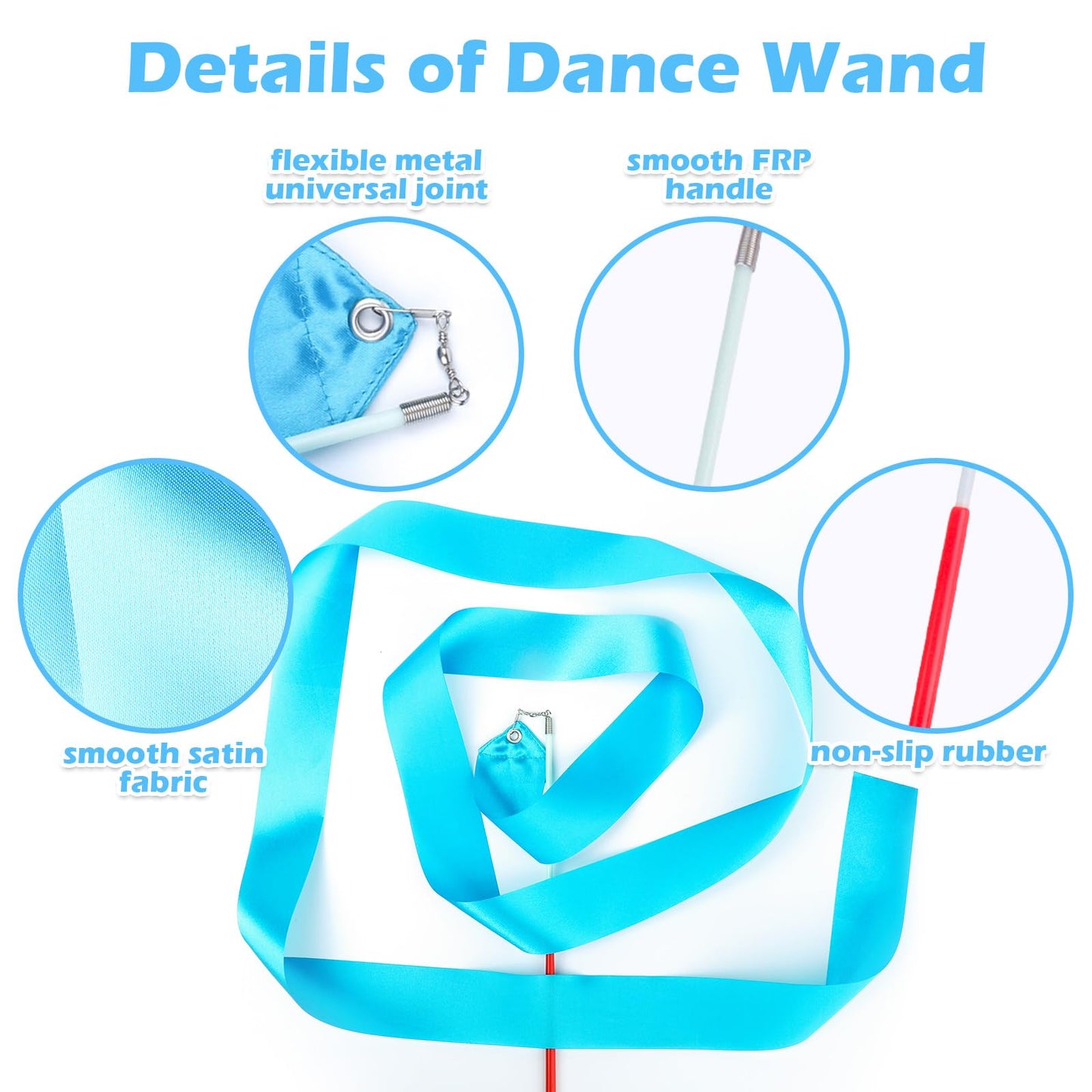 Hiunicorn 12Pcs Sky Blue Dance Wands Ribbons Streamer For Kids Praise Streamer Circus Carnival Rhythmic Gymnastics Ballet Birthday Party, Ribbon Baton Twirling Sticks Silks Streamers Wands