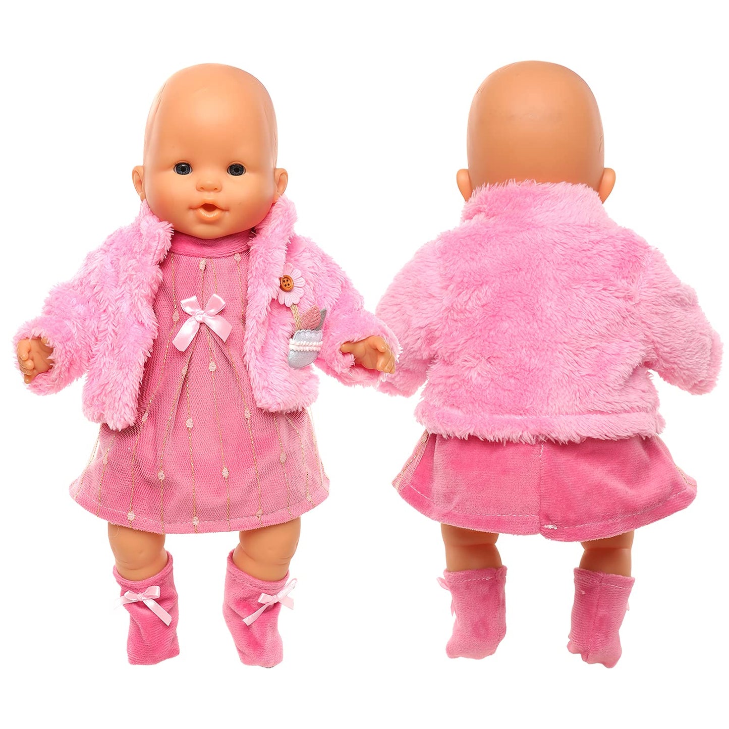 Baby Doll Clothes Casual Cute Pink Suit With Dress Coat Socks Suitable For 14-16 Inch Dolls 3-Piece Set