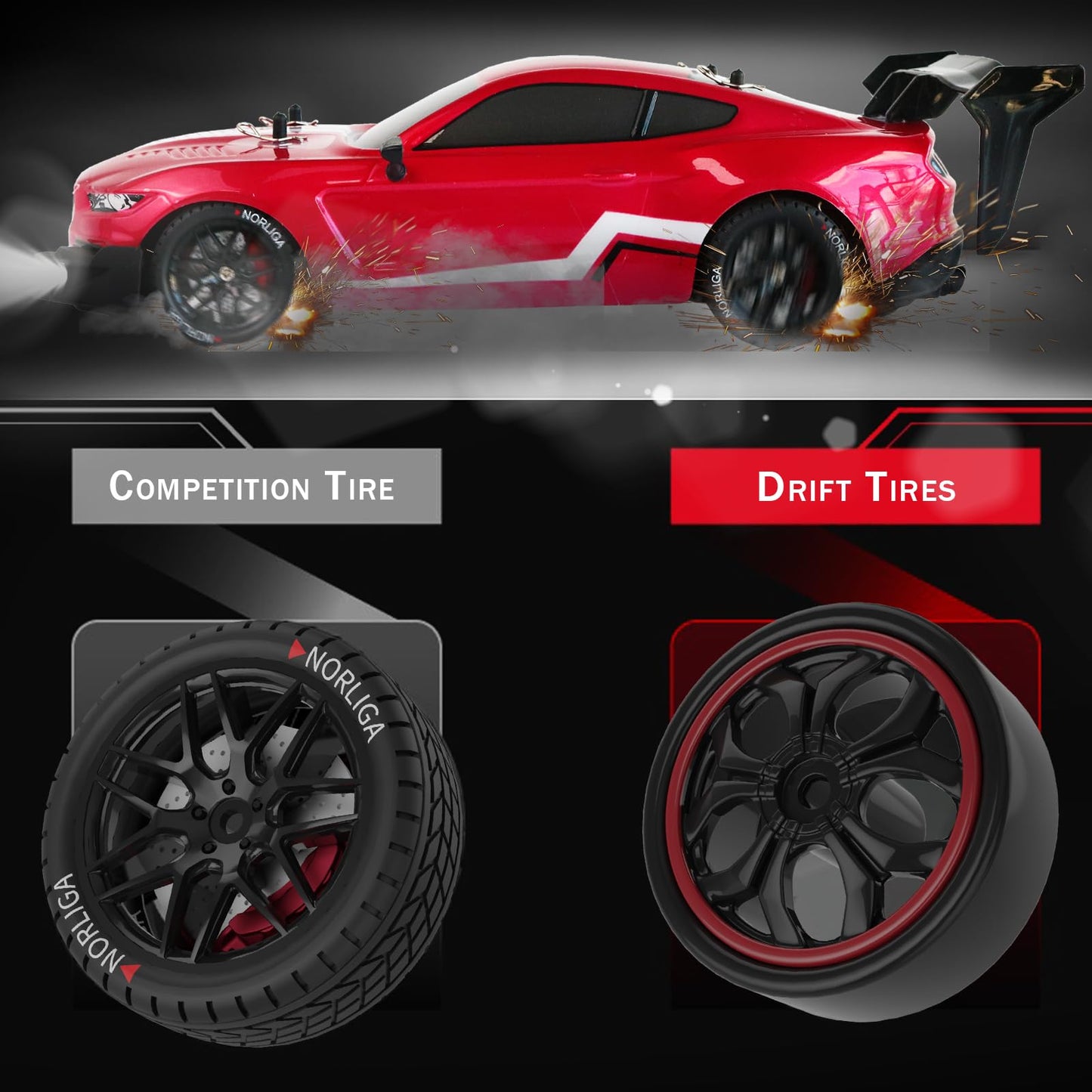 RC Drift Car 1:16 Scale Remote Control Car 4WD RC Car with LED Lights RTR 2.4GHz 30km/h High Speed Racing Drifting Toy Car for A