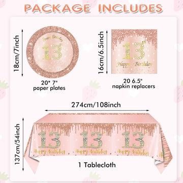 41Pcs 13Th Birthday Decorations Rose Gold Theme 13 Year Old Girl Birthday Decorations Including Happy Birthday Plates Napkins Ta