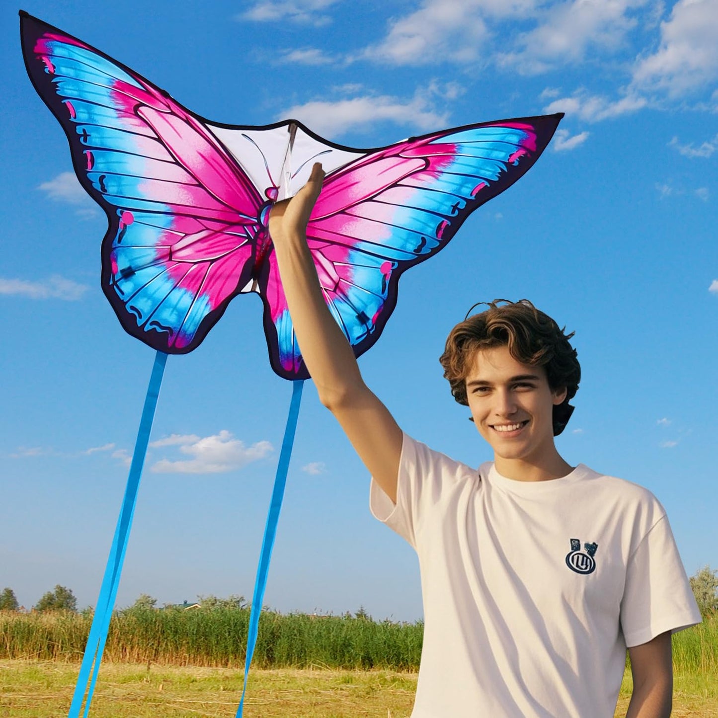YFAFENGS Butterfly Kites for Kids & Adults, Easy to Fly Design with Long Tail for Stability, for Kids Ages 4-8 & Beginners, Beac