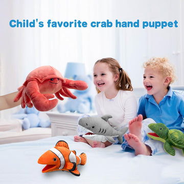 Justqunseen Hand Puppet Crab Puppet,13'' Crab Puppet Animal Puppets For Kids Realistic Plush Puppet Stuffed Crab Toys, Crab Hand