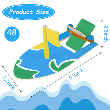Deekin 48 Packs DIY Wood Sailboat Craft Wooden Boat Toy Rubber Band Paddle Model Boat Kits to Build and Paint for DIY Craft Gift