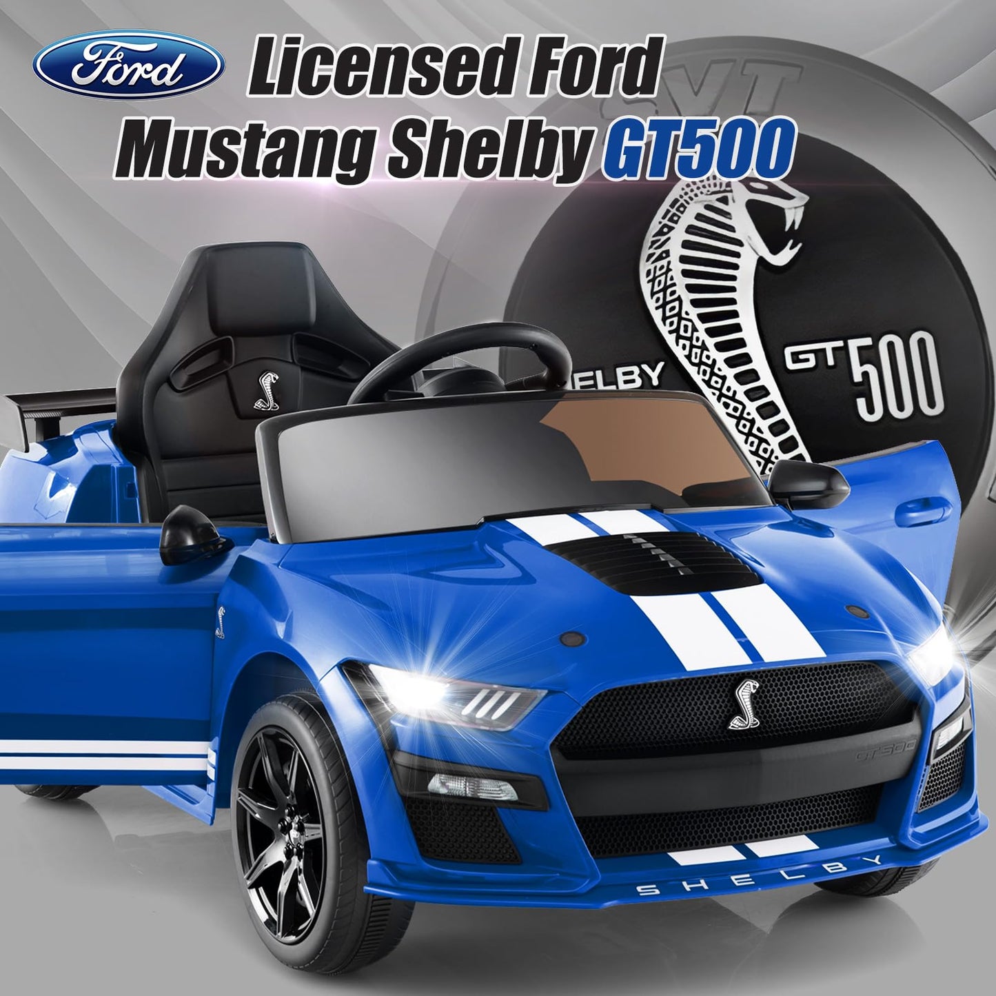 Licensed Ford Mustang Gt500 Ride On Car For Kids By Infans, Battery Powered Electric Vehicle With Remote Control, Headlight, Pow