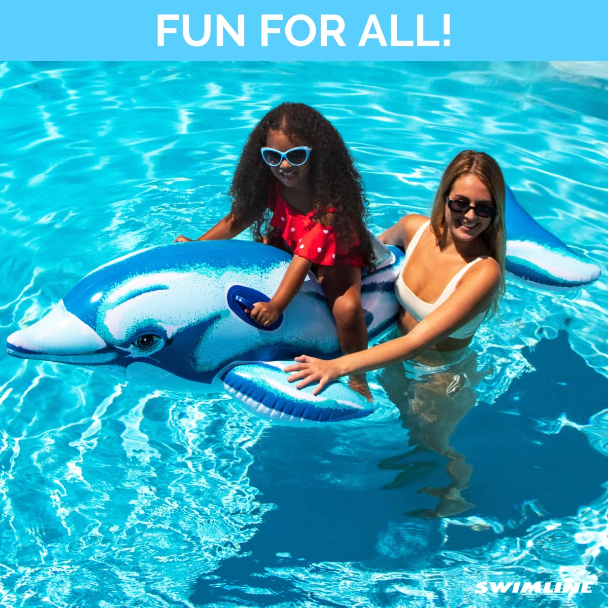 Swimline Original Inflatable Dolphin Pool Float Floatie Ride-On For Swimming Pools | Large Rideable Blow Up Summer Beach Swimmin
