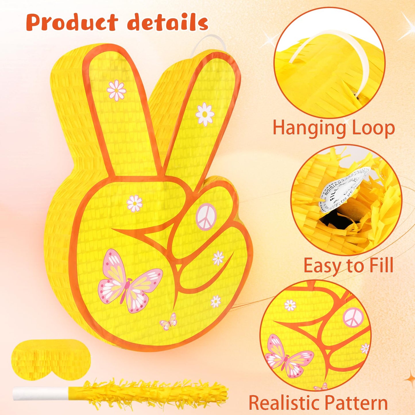 Waenerec Hippie Pinata With Pinata Stick & Hanging Loop Daisy Flower Pinata Mexican Pinata Game For Young Wild And Three Party Decorations Girl Groovy Birthday Party Decorations Supplies