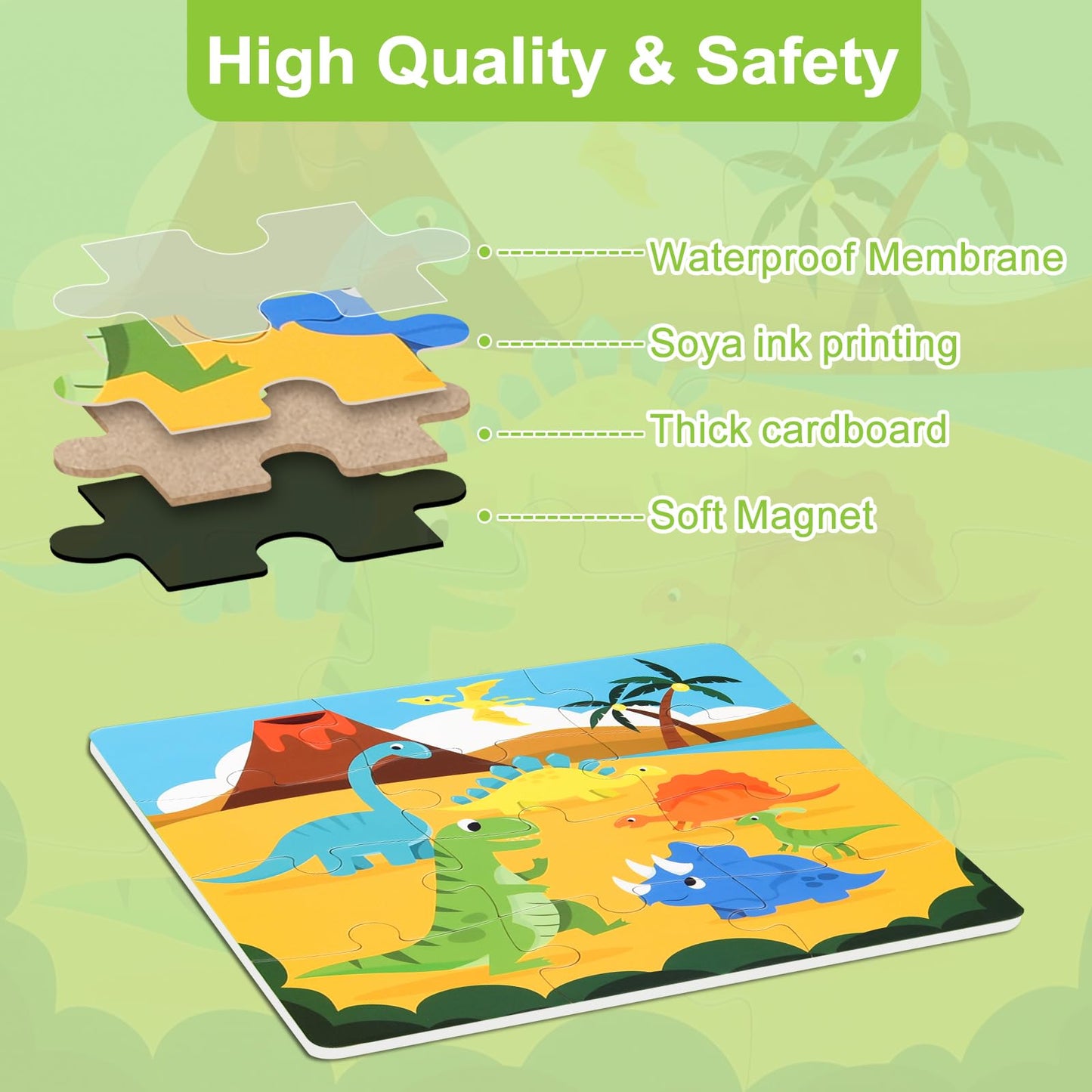 ASTARON Magnetic Puzzles for Toddlers, 16-20-25 Pieces Dinosaur Land Learning Magnet Puzzles for Road Trip, Educational Travel T