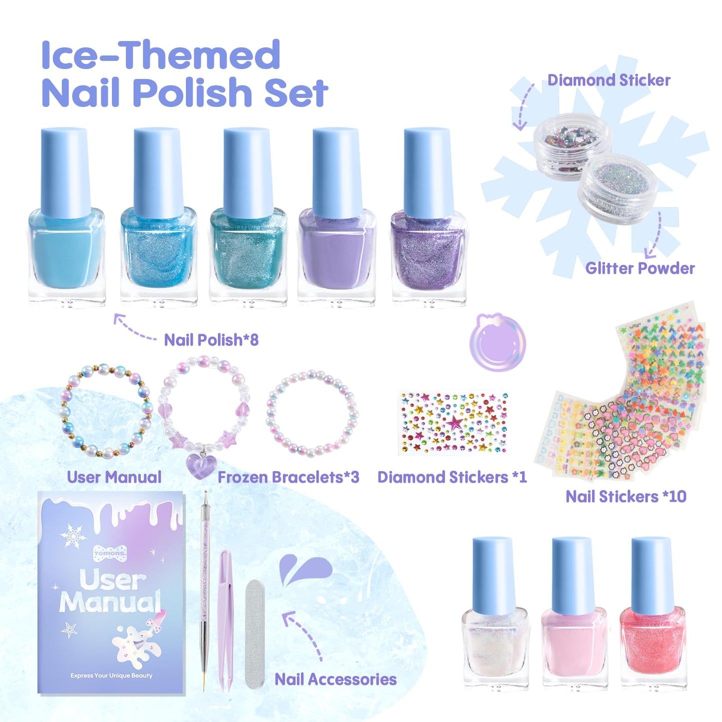Tomons Kids Nail Polish Set for Girls, Non Toxic Nail Polish Art Kit for Kids Ages 7-12, Frozen Toys Gifts for 8 9 10 11 12 Girl