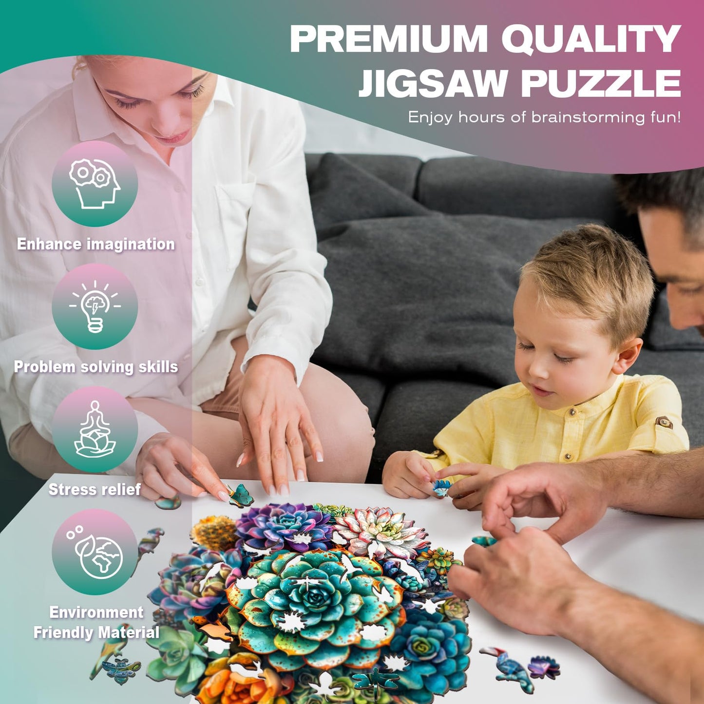 Wooden Puzzles for Adults - Unique Shaped Wooden Puzzles for Adults - Succulent Plants Wooden Jigsaw Puzzles - Wooden Puzzle Cre