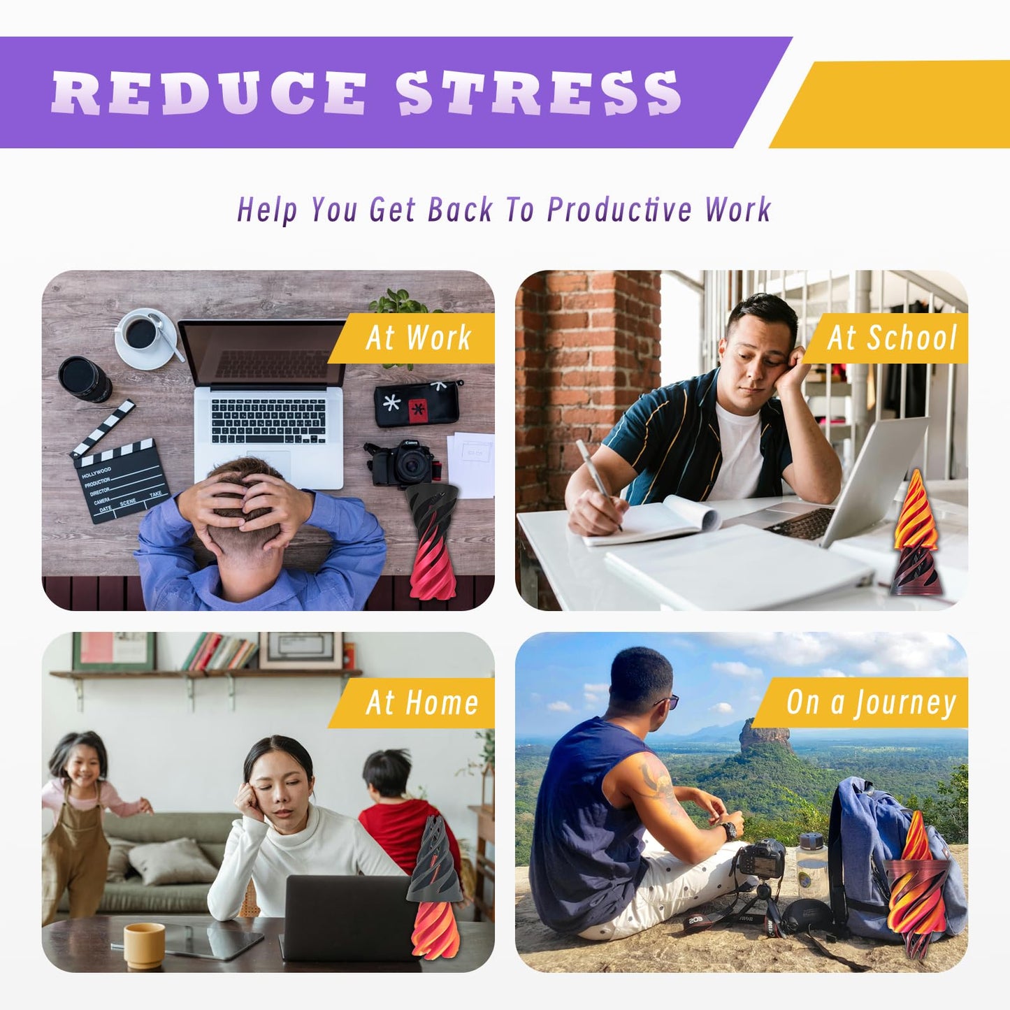 Impossible Pyramid Passthrough Fidget Toys,3D Printed Impossible Cone,Spiral Cone Fidget Toy,Desktop Ornament Fidget Toys (Gradi