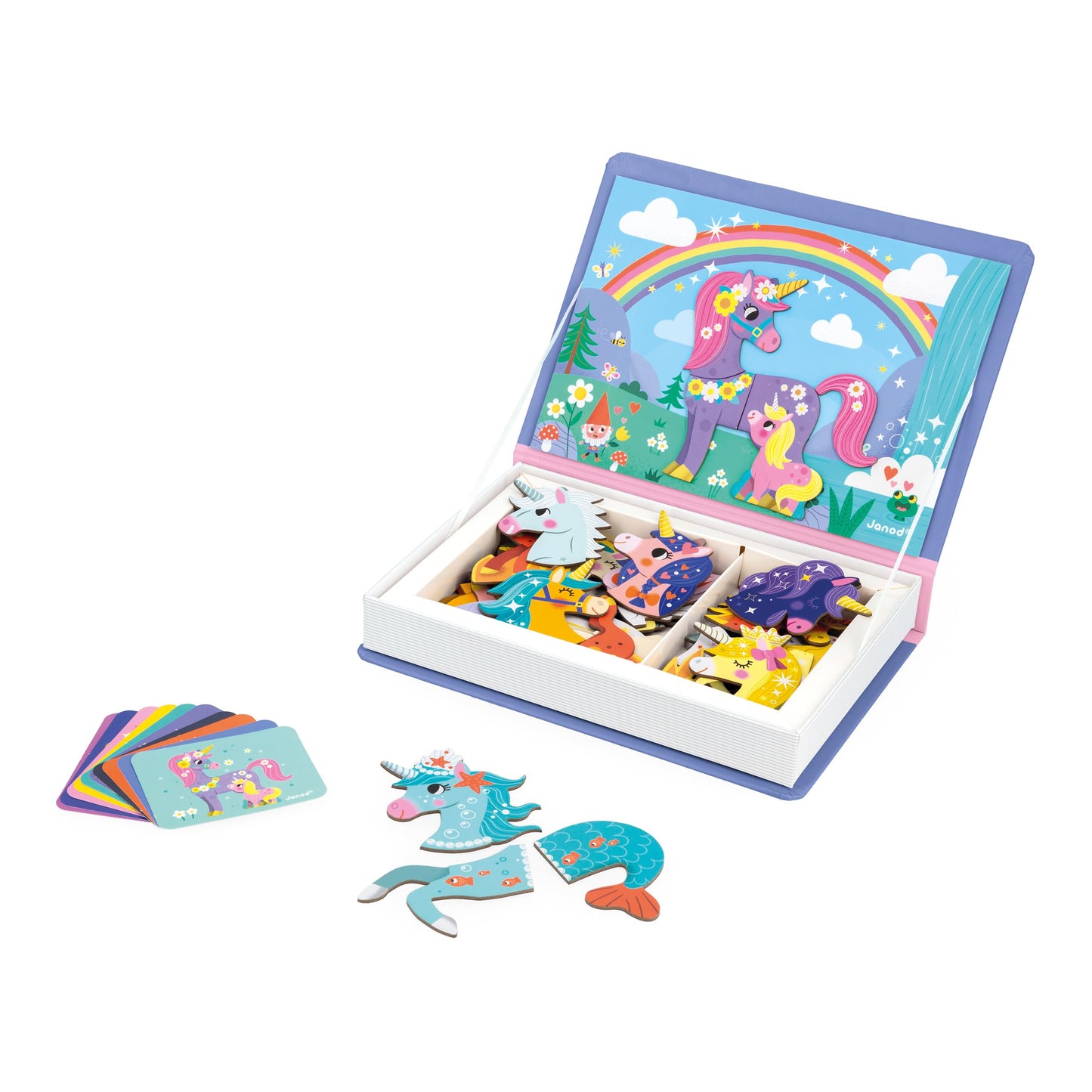 Janod - Magn Ti'Book Unicornes - Magnetic Educational Game 44 Magnets + 10 Models - Children'S Toy Made Of Fsc Cardboard - Deve