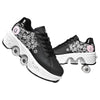 Double-Row Deform Wheel Automatic Walking Shoes Invisible Deformation Roller Skate 2 in 1 Removable Pulley Skates Skating Parkour (Black Powder US 10.5)