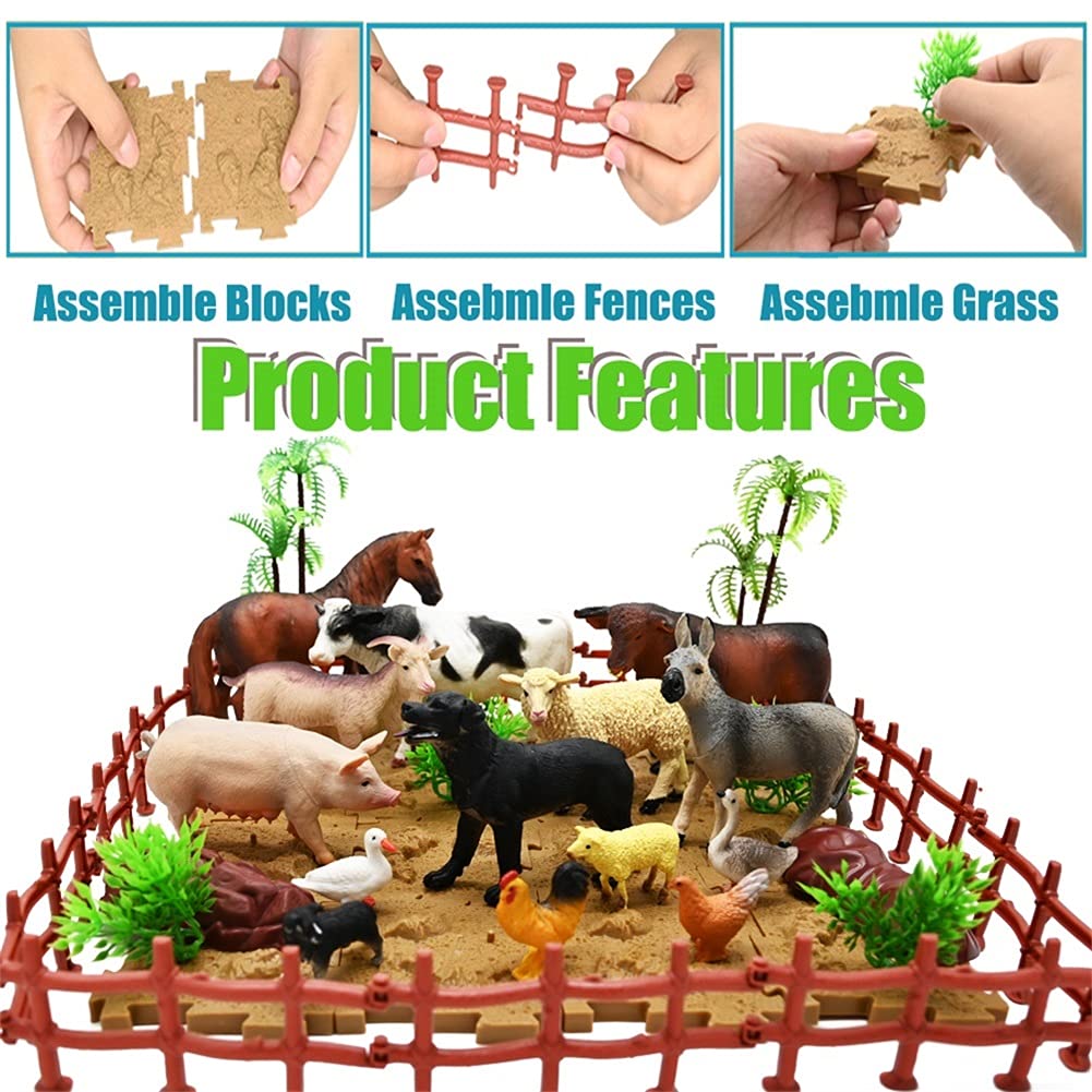 Farm Animals 53Pcs Realistic Plastic Playset With Fences, Building Blocks, Educational Toys For Boys & Girls, Toddlers Cupcake Topper Set