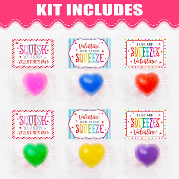 Valentines Day Gifts - 24 Pack Valentine Cards With Heart Stress Balls - Fidget Toys Bulk Valentines Gift Exchange For Kids School Classroom Party Favors Supplies