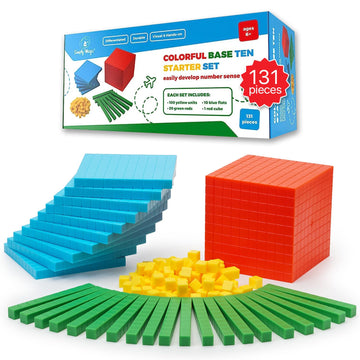 Simply Magic 131 PCS Base Ten Blocks - Math Manipulatives for K-3, Place Value & Counting Cubes, Assorted Colors