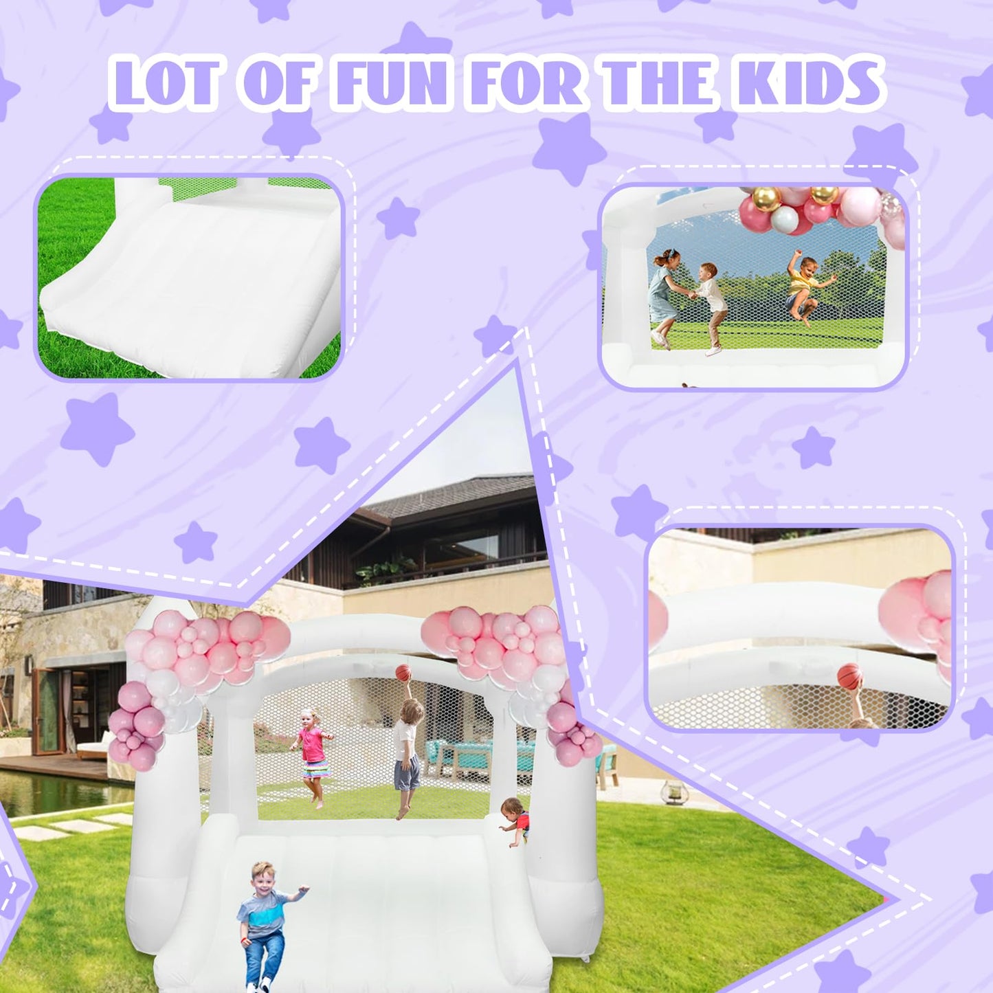 Aksport Inflatable Bounce House,White Castle Bounce House For Kids 3-6 Indoor & Outdoor Inflatable Bouncer House With Slide & Ai