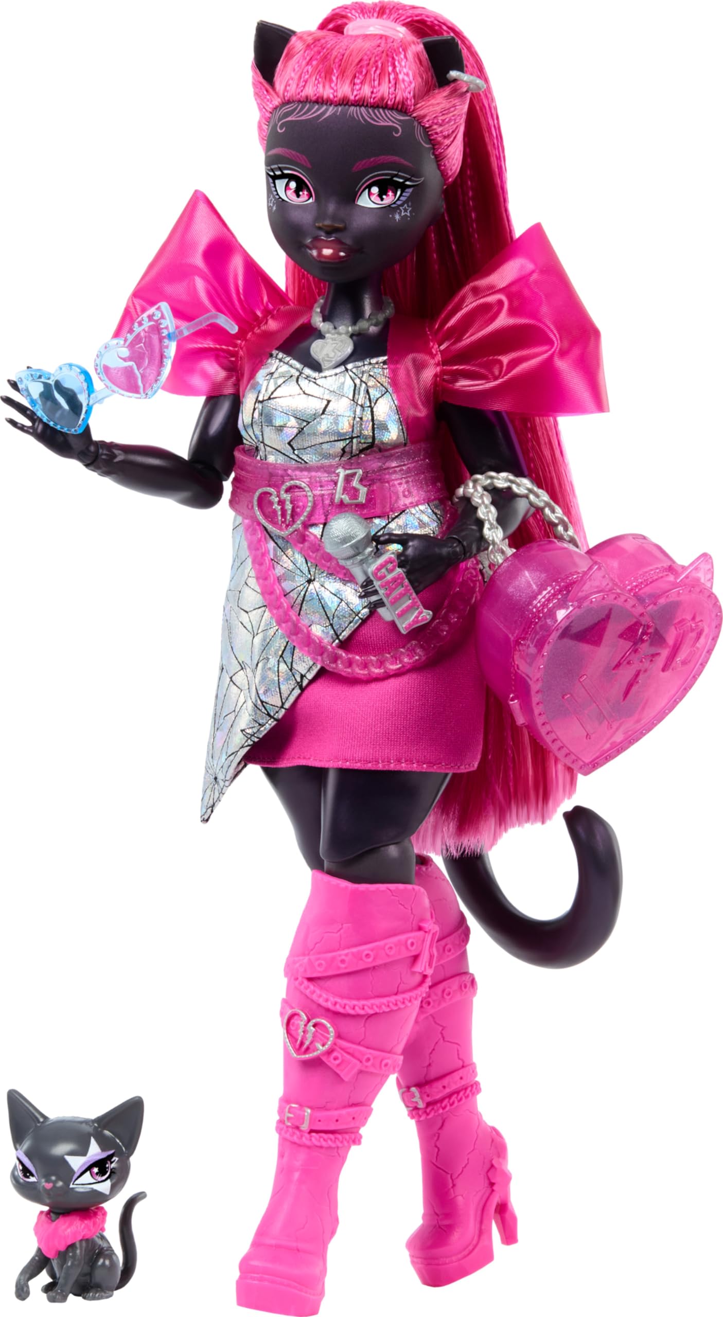 Monster High Catty Noir Doll, Werecat With Pet Cat Amulette & Accessories Like Backpack, Music Book, Microphone & More
